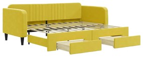 3197116 vidaXL Pat de zi cu extensie și sertare, galben, 90x200 cm, catifea