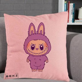Perna Personalizata Labubu Violet Solo, 40x40 cm, Roz, Husa Detasabila, Perna Inclusa, BEKZ®