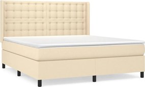 vidaXL Pat box spring cu saltea, crem, 160x200 cm, material textil