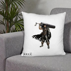 Perna Personalizata Berserk Guts Luptatorul Negru, 40x40 cm, Alb Pufos, Husa Detasabila, Perna Inclusa, BEKZ®