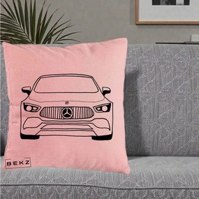 Perna Personalizata Mercedes-Benz Fata Linie, 40x40 cm, Roz, Husa Detasabila, Perna Inclusa, BEKZ®