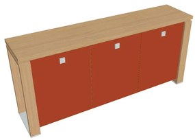 Dulap mic Verno+ 200 x 46 x 90 cm, uși de sticlă, stejar deschis / portocaliu
