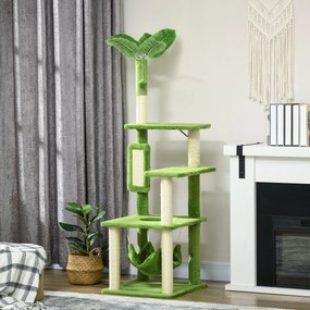 PawHut Copac Pisici 142cm cu Hamac Stâlp Zgârieturi Minge Verde 49x49x142cm | Aosom Romania