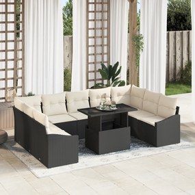 vidaXL Set de Canapea de Grădină cu 10 Piese și Perne Negre din Poly Rattan