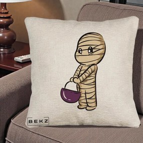 Perna Decorativa Halloween Mummy Kawaii cu Cos, 40x40 cm, Bej Canapea, Husa Detasabila, Perna Inclusa, BEKZ®