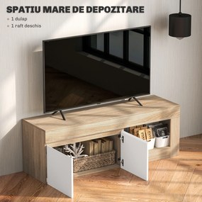 HOMCOM Dulap pentru TV de 60" cu Dulăpior, 2 Uși și Raft Deschis, Mobilier TV din Lemn, 140x40x48 cm, Lemn Natural | Aosom Romania