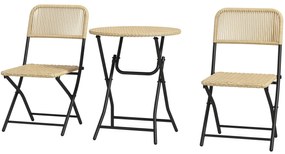 Outsunny Set Mobilier Grădină Pliabil din Ratan PE, Set Exterior cu Masă și Scaune, Cadru din Oțel, Perfect pentru Terasă, Bej | Aosom Romania