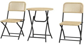 Outsunny Set Mobilier Grădină Pliabil din Ratan PE, Set Exterior cu Masă și Scaune, Cadru din Oțel, Perfect pentru Terasă, Bej | Aosom Romania