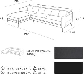 Coltar cu sezlong stanga, elegant, design italian William AC-5359-L