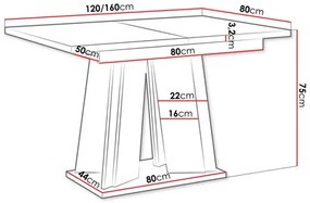 Masă sufragerie extensibilă Ledysa (lucios Alb + beton) (pentru 2-6 persoane). 1105395