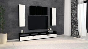 Living haaus Haga V9, Alb Lucios/Negru, MDF, L 240 cm