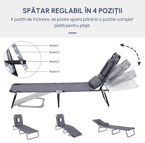 Sezlong Relax Outsunny Pliabil din tesatura Oxford respirabila, structura din otel, Gri | Aosom RO