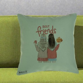 Cadou pentru Prieteni - Perna Personalizata Best Friends Toamna, 40x40 cm, Verde, Husa Detasabila, Perna Inclusa, BEKZ®