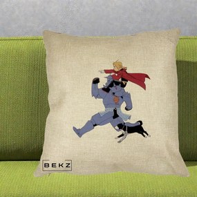 Perna Personalizata Fullmetal Alchemist Edward si Alphonse, 40x40 cm, Crem, Husa Detasabila, Perna Inclusa, BEKZ®