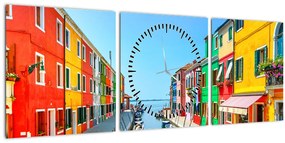 Tablou - Insula Burano, Veneția, Italia (cu ceas) (90x30 cm)