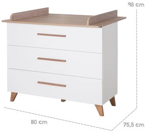 Comodă de copii albă/în culoare naturală joasă cu aspect de lemn de stejar cu masă de schimbat 110x98 cm – Roba