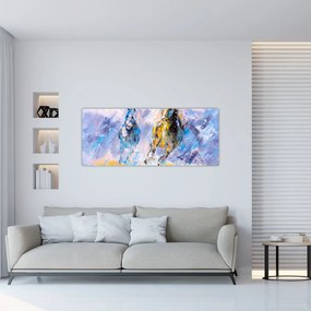 Tablou - Caii alergând, pictură în ulei (120x50 cm)