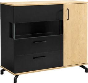 Comodă Madison MD11 cu sertar 90 cm - negru / stejar biscuiți