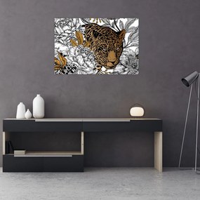 Tablou - Leopard între flori (90x60 cm)