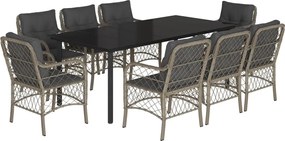 vidaXL Set mobilier grădină cu perne, 9 piese, gri deschis, poliratan