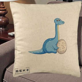 Perna Decorativa Brontosaur cu Ou, 40x40 cm, Bej, Husa Detasabila, Perna Inclusa, BEKZ®