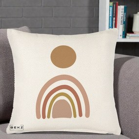 Perna Decorativa Boho Rainbow Sun, 40x40 cm, Crem Reliefat, Husa Detasabila, Perna Inclusa, BEKZ®