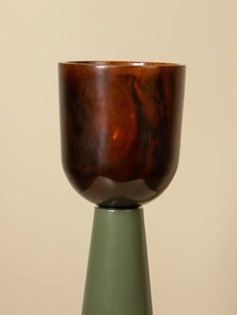 Lampă de masă din rășină maro cu structură din metal kaki, abajur în formă de cupă, finisaj lucios, 48×14 cm, „Velaro"