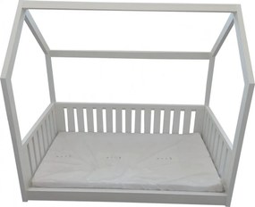 Pat tip casuta pentru copii NOVOKIDS™ Lovely Little House, 160x80 CM, Set cu Saltea din Spuma MATSEN® 10 CM Inclusa, Pal 18 mm, Margini anti-lovire,