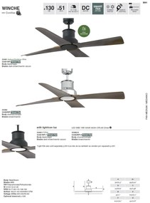 Lustra LED cu Ventilator si telecomanda design modern IP44 WINCHE crom/maro
