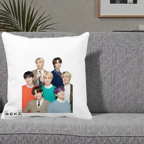 Perna Personalizata K-pop BTS Fotografie Grup Tinute Elegante, 40x40 cm, Alba Mata, Husa Detasabila, Perna Inclusa, BEKZ®