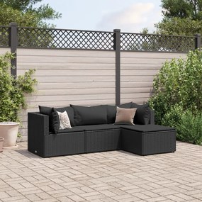 3308051 vidaXL Set mobilier relaxare grădină 4 piese cu perne poliratan negru