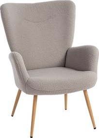 Fotoliu Modern Imbottito de Sufragerie HOMCOM, Fotoliu de Dormitor în Țesătură Sherpa cu Spătar Înalt și Brațe, Fotoliu Relax cu Cadru din Oțel pentru Sufragerie, Gri Deschis | Aosom Romania