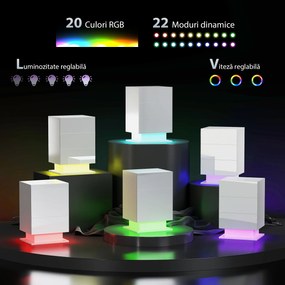 HOMCOM Noptieră cu Lumini LED Reglabile, 3 Sertare și Telecomandă, 40x35x60 cm, Alb | Aosom Romania