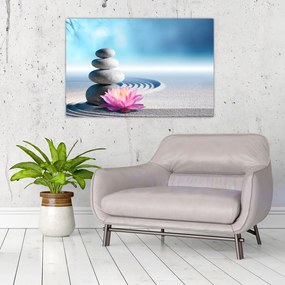 Tablou cu nisip, crin și pietrele spa (90x60 cm)