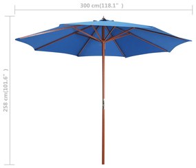 Umbrela de soare cu stalp din lemn, albastru, 300 x 258 cm Albastru
