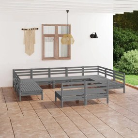 3083446 vidaXL Set mobilier grădină, 11 piese, gri, lemn masiv de pin