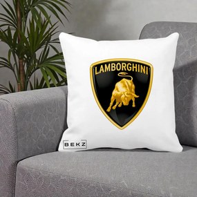 Perna Personalizata cu emblema Lamborghini, 40x40 cm, Alba Mata, Husa Detasabila, Perna Inclusa, BEKZ®