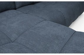 Colțar extensibil ALMADA, tapițat, în L, cu spațiu de depozitare, pe partea stângă, albastru