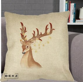 Perna Decorativa Ren cu Luminite de Craciun, 40x40 cm, Crem, Husa Detasabila, Perna Inclusa, BEKZ®