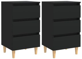 Noptiere cu picioare lemn masiv, 2 buc., negru, 40x35x69 cm 2, Negru