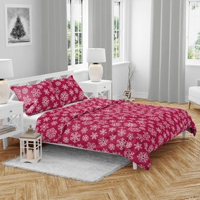 Lenjerie de pat din bumbac de Crăciun Fulgi roșii,140 x 200 cm, 70 x 90 cm