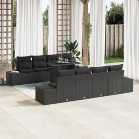 vidaXL Set de canapea pentru grădină 9 piese cu perne, din ratan poli negru