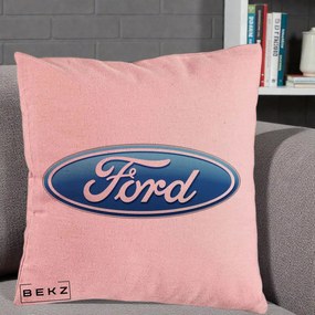 Perna Personalizata cu emblema Ford, 40x40 cm, Roz, Husa Detasabila, Perna Inclusa, BEKZ®