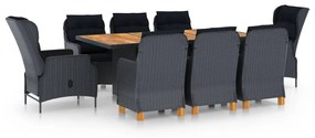 Set mobilier exterior cu perne, 9 piese, gri închis, poliratan