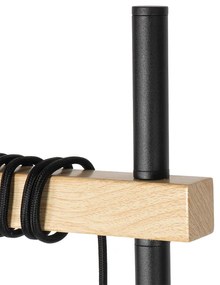 Lampă de podea rustică neagră cu lemn 2 lumini - Chon