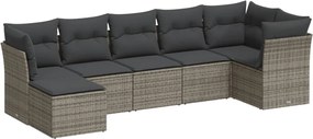 vidaXL Set canapele de grădină, 7 piese, cu perne, gri, poliratan
