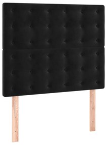 Pat box spring cu saltea, negru, 90x200 cm, catifea Negru, 90 x 200 cm, Nasturi de tapiterie