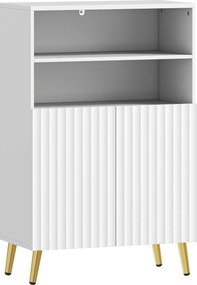 HOMCOM Dulap de Baie cu 2 Rafturi Deschise și Dulap, Dulap Compact cu Uși Amortizate, Raft Reglabil, pentru Bucătărie Living, 60x31.8x93 cm, Alb | Aosom Romania