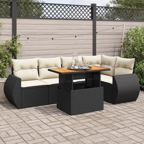 3327262 vidaXL Set mobilier de grădină cu perne, 6 piese, negru, poliratan