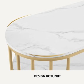 MANIAU207 - Masuta manichiura, 114 cm, masa cosmetica ovala pentru salon - Alb - Auriu